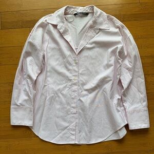 Zara Baby Pink White Striped Button Down Shirt Long Sleeve Collared Top S